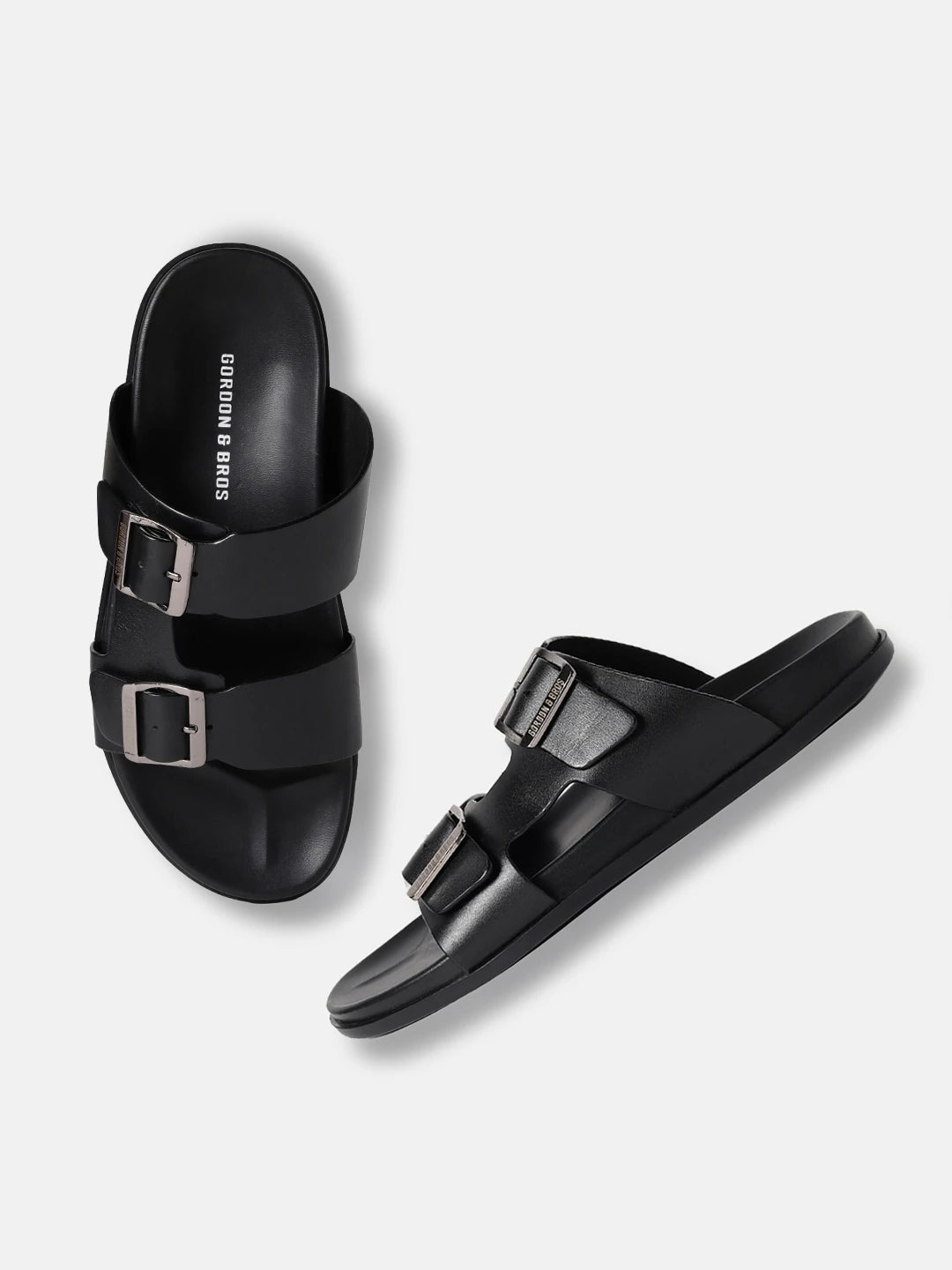 BUCKLE STRAP LEATHER SANDALS | 40 BLACK