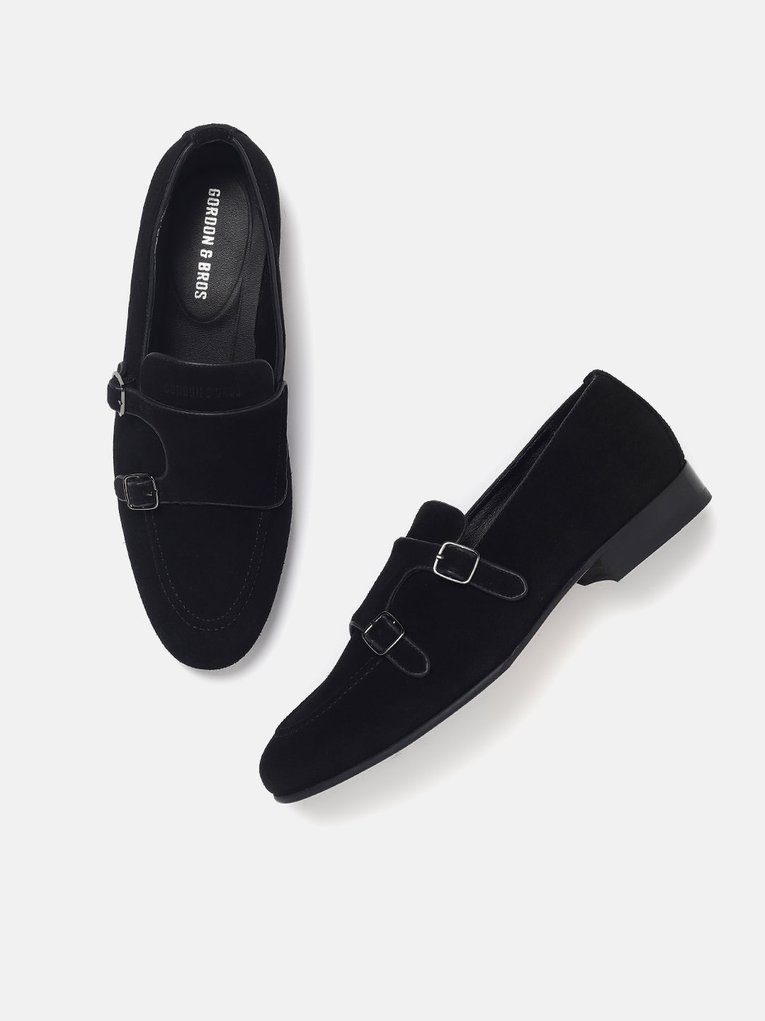 Buy Black Double Monk Shoes for Men | Elegant Formal Footwear display picture 2
