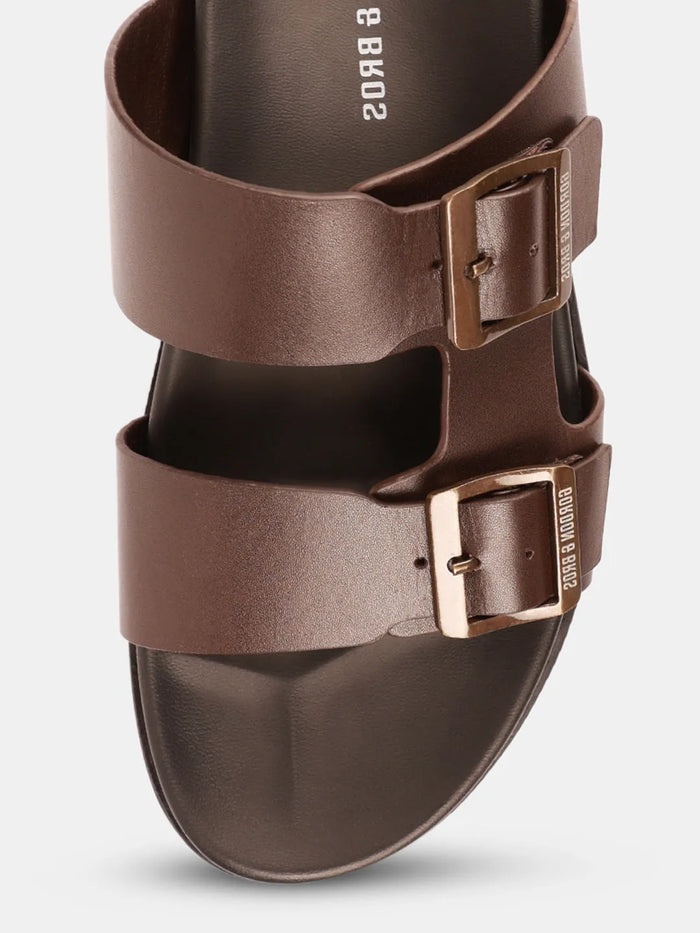 DUAL STRAP LEATHER SANDALS | 40 BROWN