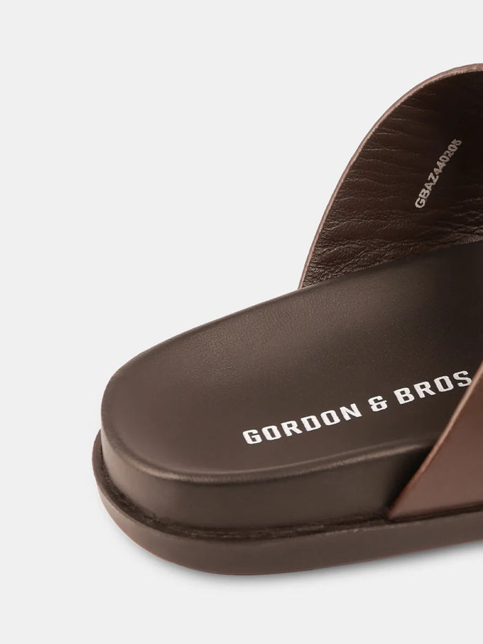 DUAL STRAP LEATHER SANDALS | 40 BROWN