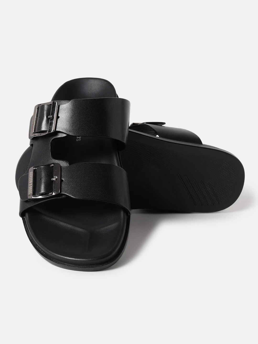 BUCKLE STRAP LEATHER SANDALS | 40 BLACK