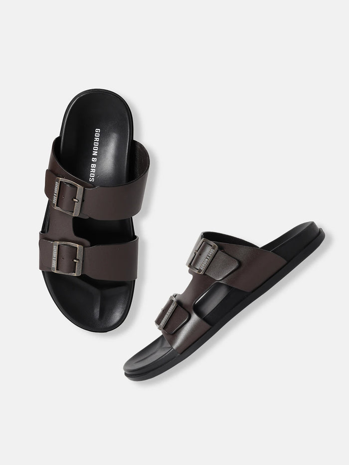 DUAL STRAP LEATHER SANDALS | 40 BROWN