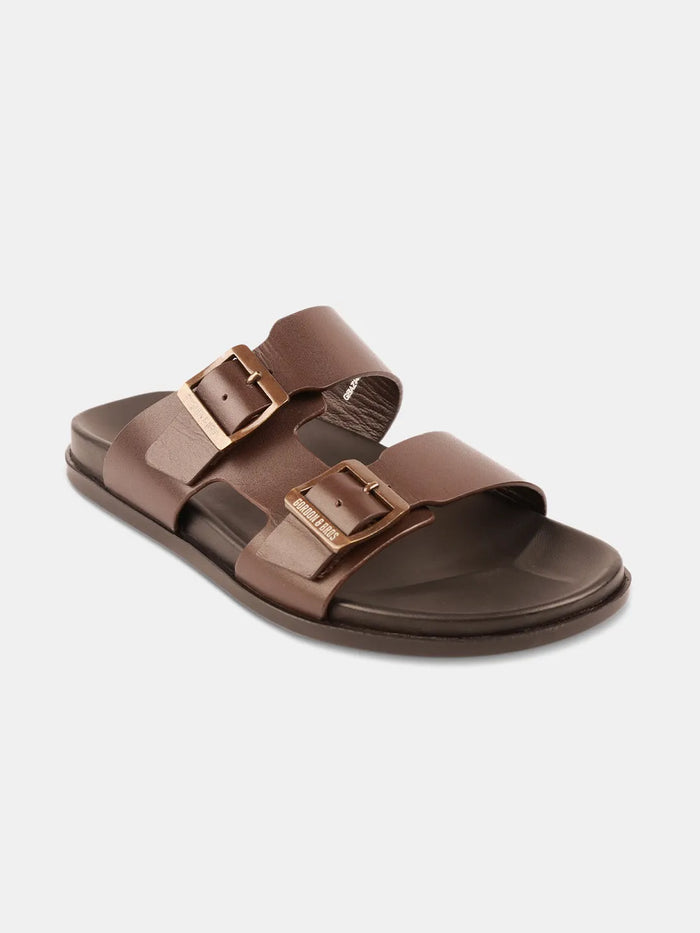 DUAL STRAP LEATHER SANDALS | 40 BROWN