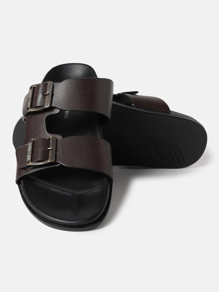DUAL STRAP LEATHER SANDALS | 40 BROWN
