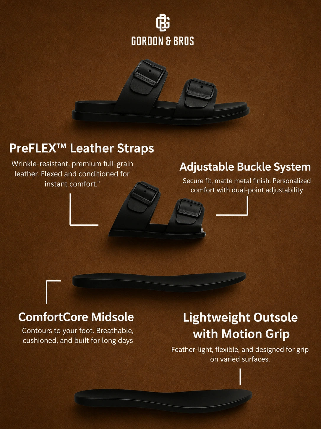 BUCKLE STRAP LEATHER SANDALS | 40 BLACK