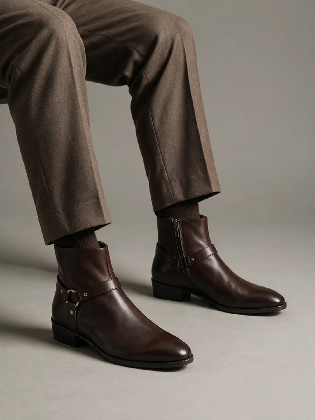 LEATHER HARNESS BOOTS | 5034 BROWN