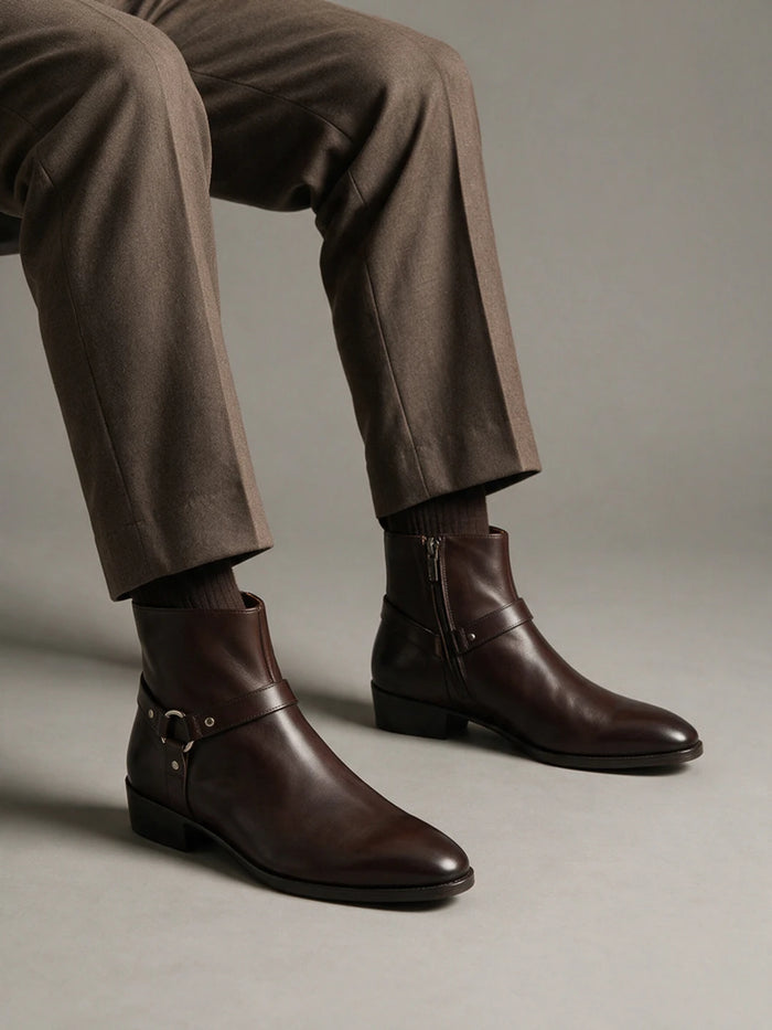 LEATHER HARNESS BOOTS | 5034 BROWN